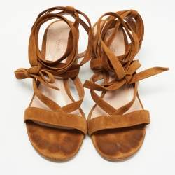 Gianvito Rossi Brown Suede Janis Ankle Sandals Size 39.5