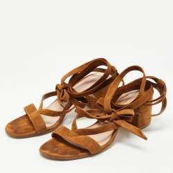 Gianvito Rossi Brown Suede Janis Ankle Sandals Size 39.5