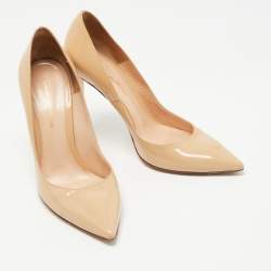 Pre Owned Gianvito Rossi Beige Patent Leather Pointed Toe Pumps Size 38