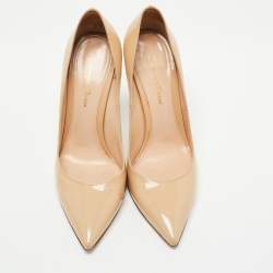 Pre Owned Gianvito Rossi Beige Patent Leather Pointed Toe Pumps Size 38