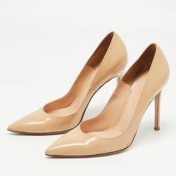 Pre Owned Gianvito Rossi Beige Patent Leather Pointed Toe Pumps Size 38