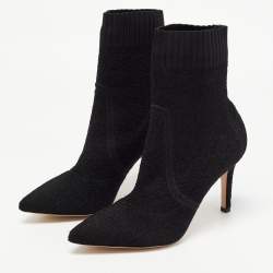 Pre Owned Gianvito Rossi Black Knit Fabric Ankle Boots Size 37.5