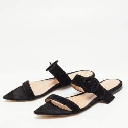 Gianvito Rossi Black Suede Flat Slides Size 37.5