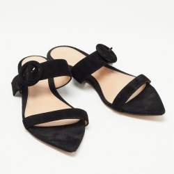 Gianvito Rossi Black Suede Flat Slides Size 37.5