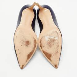 Pre Owned Gianvito Rossi Metallic Navy Blue Leather Pointed Toe Pumps Size 37.5