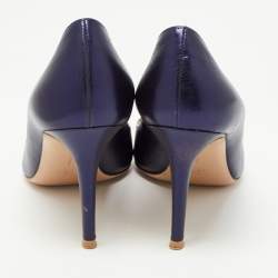 Pre Owned Gianvito Rossi Metallic Navy Blue Leather Pointed Toe Pumps Size 37.5