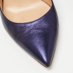 Pre Owned Gianvito Rossi Metallic Navy Blue Leather Pointed Toe Pumps Size 37.5