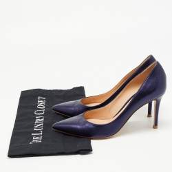 Pre Owned Gianvito Rossi Metallic Navy Blue Leather Pointed Toe Pumps Size 37.5