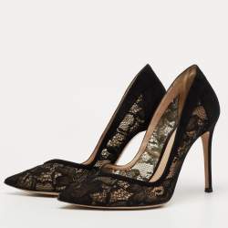 Pre Owned Gianvito Rossi Black Lace and Suede Pumps Size 37
