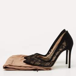 Pre Owned Gianvito Rossi Black Lace and Suede Pumps Size 37