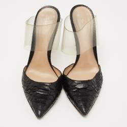 Pre Owned Gianvito Rossi Black Python and PVC Virtua Mules Size 38