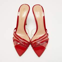 Pre Owned Gianvito Rossi Red/Transparent Patent Leather Slides Size 37.5  