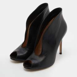 Pre Owned Gianvito Rossi Black Leather Peep Toe Vamp Ankle Booties Size 37