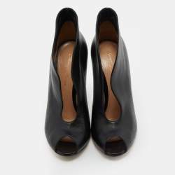 Pre Owned Gianvito Rossi Black Leather Peep Toe Vamp Ankle Booties Size 37