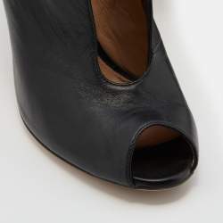 Pre Owned Gianvito Rossi Black Leather Peep Toe Vamp Ankle Booties Size 37