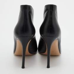 Pre Owned Gianvito Rossi Black Leather Peep Toe Vamp Ankle Booties Size 37