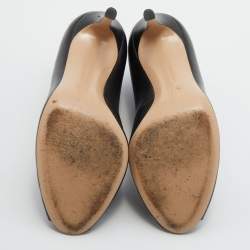 Pre Owned Gianvito Rossi Black Leather Peep Toe Vamp Ankle Booties Size 37