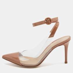 Pre Owned Gianvito Rossi Beige Patent Leather and PVC Ankle Strap Pumps Size 37