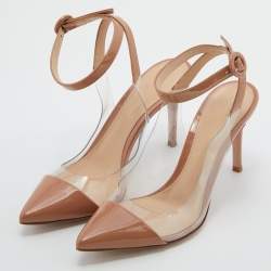 Pre Owned Gianvito Rossi Beige Patent Leather and PVC Ankle Strap Pumps Size 37