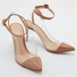 Pre Owned Gianvito Rossi Beige Patent Leather and PVC Ankle Strap Pumps Size 37