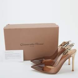 Pre Owned Gianvito Rossi Brown/Gold PVC and Leather Kyle Pointed Toe Slingback Pumps Size 39