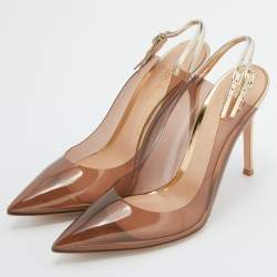 Pre Owned Gianvito Rossi Brown/Gold PVC and Leather Kyle Pointed Toe Slingback Pumps Size 39