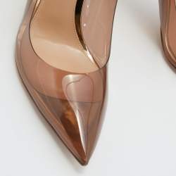 Pre Owned Gianvito Rossi Brown/Gold PVC and Leather Kyle Pointed Toe Slingback Pumps Size 39