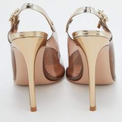 Pre Owned Gianvito Rossi Brown/Gold PVC and Leather Kyle Pointed Toe Slingback Pumps Size 39