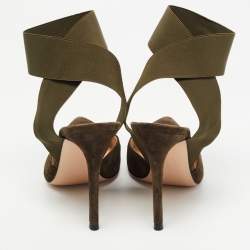 Pre Owned Gianvito Rossi Dark Green Suede  Pointed Ankle Wrap Sandals Size 38