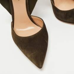 Pre Owned Gianvito Rossi Dark Green Suede  Pointed Ankle Wrap Sandals Size 38