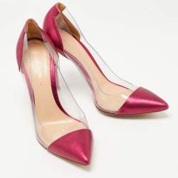 Pre Owned Gianvito Rossi Metallic Pink Leather and PVC Plexi Pumps Size 38