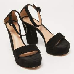 Pre Owned Gianvito Rossi Black Suede Platform Ankle Strap Sandals Size 37