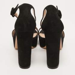 Pre Owned Gianvito Rossi Black Suede Platform Ankle Strap Sandals Size 37