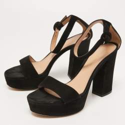 Pre Owned Gianvito Rossi Black Suede Platform Ankle Strap Sandals Size 37