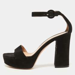 Pre Owned Gianvito Rossi Black Suede Platform Ankle Strap Sandals Size 37