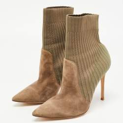 Gianvito Rossi Two Tone Knit Fabric and Suede Katie Ankle Booties Size 40.5