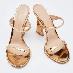 Pre Owned Gianvito Rossi Metallic Patent Leather Aure Slides Sandals Size 38