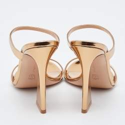 Pre Owned Gianvito Rossi Metallic Patent Leather Aure Slides Sandals Size 38