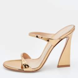 Pre Owned Gianvito Rossi Metallic Patent Leather Aure Slides Sandals Size 38