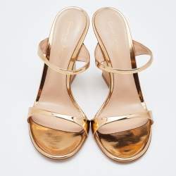 Pre Owned Gianvito Rossi Metallic Patent Leather Aure Slides Sandals Size 38