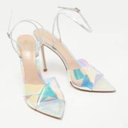 Pre Owned Gianvito Rossi Transparent Iridescent PVC and Leather Plexi Stark Ankle Strap Sandals Size 41.5