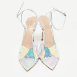 Pre Owned Gianvito Rossi Transparent Iridescent PVC and Leather Plexi Stark Ankle Strap Sandals Size 41.5