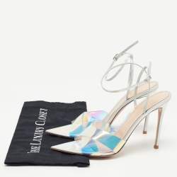 Pre Owned Gianvito Rossi Transparent Iridescent PVC and Leather Plexi Stark Ankle Strap Sandals Size 41.5