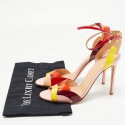 Pre Owned Gianvito Rossi Multicolor Patent Leather Ankle Strap Sandals Size 38.5
