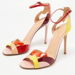 Pre Owned Gianvito Rossi Multicolor Patent Leather Ankle Strap Sandals Size 38.5