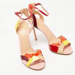 Pre Owned Gianvito Rossi Multicolor Patent Leather Ankle Strap Sandals Size 38.5