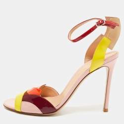 Pre Owned Gianvito Rossi Multicolor Patent Leather Ankle Strap Sandals Size 38.5
