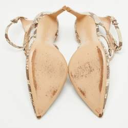 Pre Owned Gianvito Rossi Beige/Brown Python Embossed Leather Ankle Strap Pumps Size 39