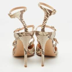 Pre Owned Gianvito Rossi Beige/Brown Python Embossed Leather Ankle Strap Pumps Size 39