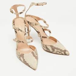 Pre Owned Gianvito Rossi Beige/Brown Python Embossed Leather Ankle Strap Pumps Size 39